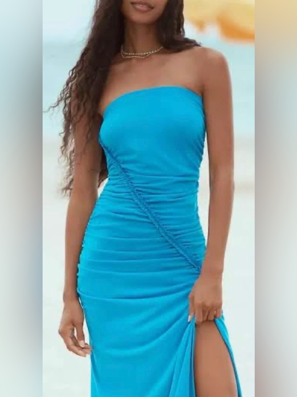 Anthropologie Gabbie Strapless Ruched Tube Dress by Celandine- Turquoise